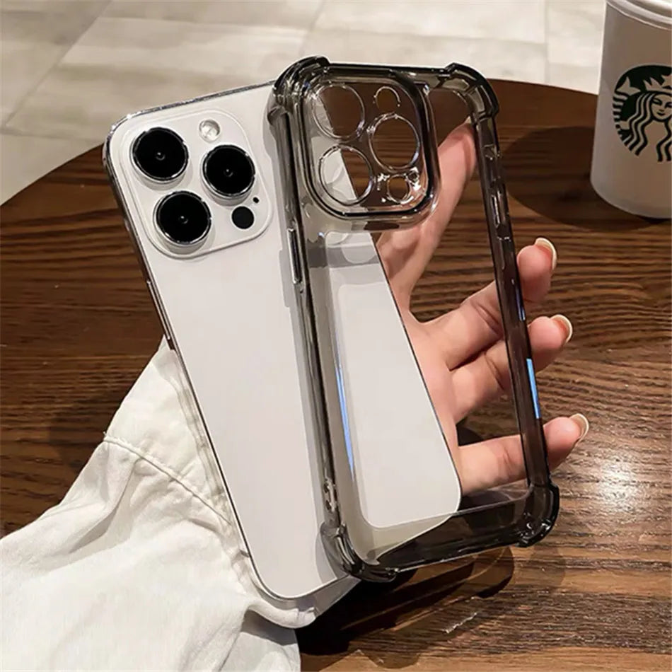 Luxury Shockproof Clear Phone Case For iPhone 15 14 13 12 11 Pro Max 14 15 Plus Silicone Bumper Transparent Hard Back Cover