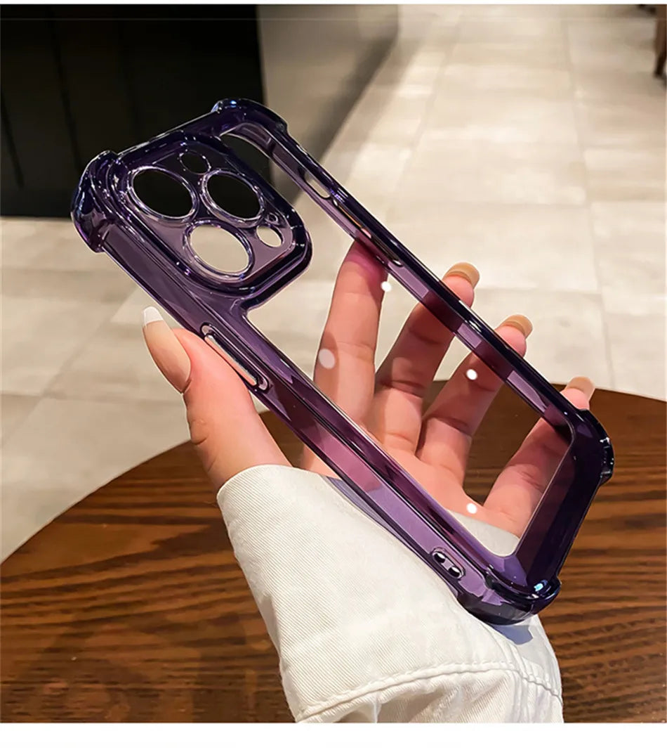 Luxury Shockproof Clear Phone Case For iPhone 15 14 13 12 11 Pro Max 14 15 Plus Silicone Bumper Transparent Hard Back Cover